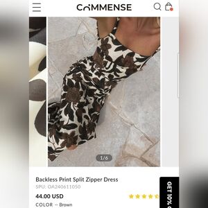 Commense Backless Split Midi Dress in Cream and Brown
